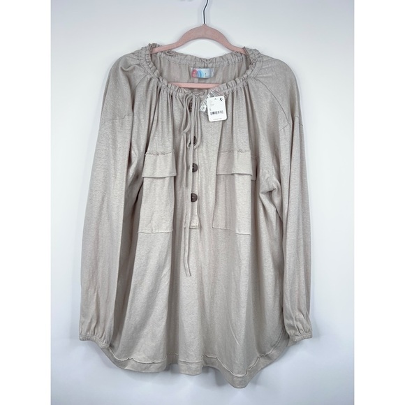Free People Beach Cream Beige Oversized Blouse Boho Top Button Front Hemp New - Picture 1 of 12